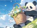 Jigsaw Puzzle: ਬਾਸਕੇਟ ਫਲਾਵਰ ਪਾਂਡਾ 