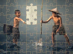 Children Fishing Teamwork Jigsaw