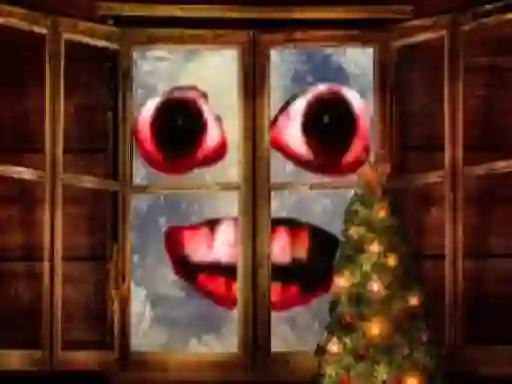 New Year: Santa Claus outside the window